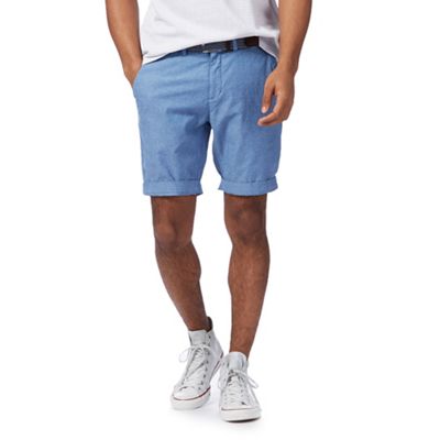 Big and tall blue denim belted oxford chino shorts